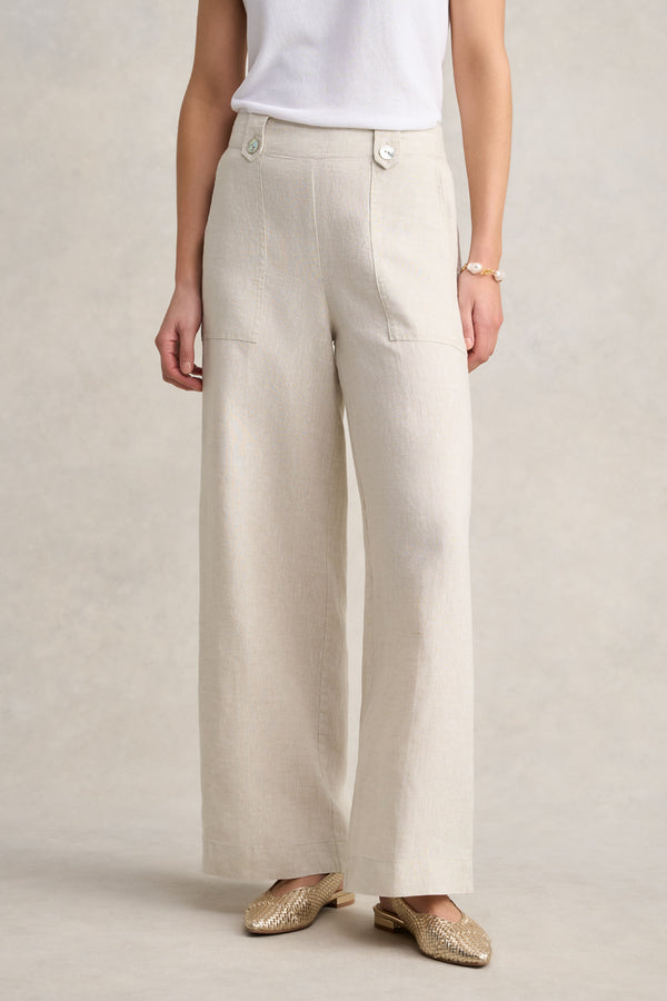 Full Length Waist Tab Linen Pant - Natural Cross Dye