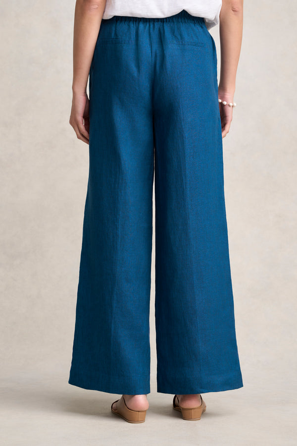 Full Length Waist Tab Linen Pant - Navy Delave