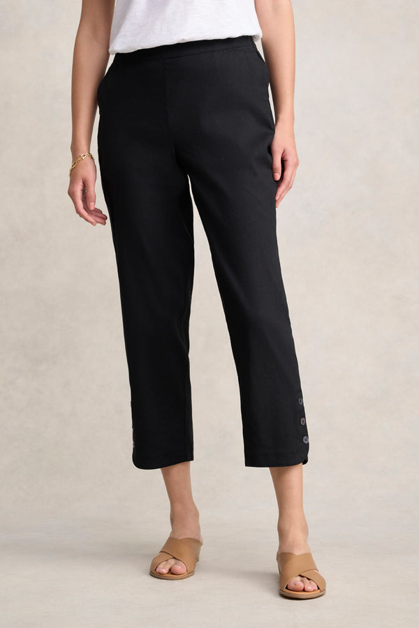 Curved Hem Linen Pant - Black