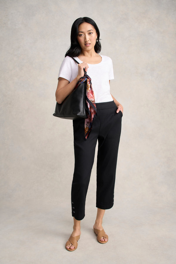 Curved Hem Linen Pant - Black