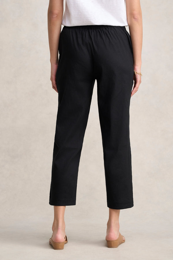 Curved Hem Linen Pant - Black
