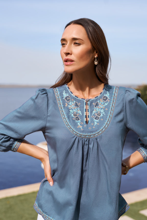 Embroidered Swing Blouse - Twilight