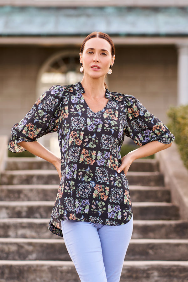Printed Frill Detail Tunic - Butterfly Garden Print