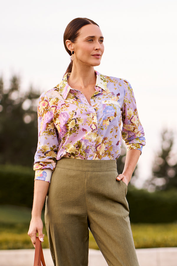 Beaded Mixed Print Shirt - Chantilly Mix Print