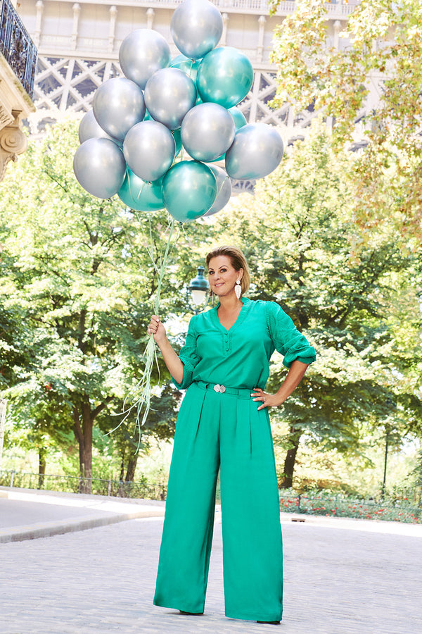 Pleated Wide Leg Pant - Kelly Green