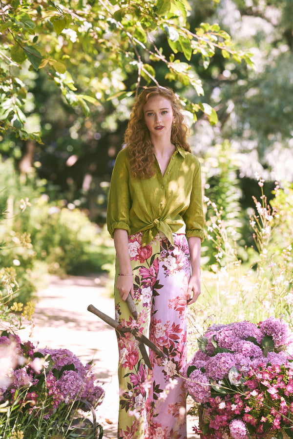 THREE QUARTER SLEEVE LINEN SHIRT - PEAR CROSS DYE