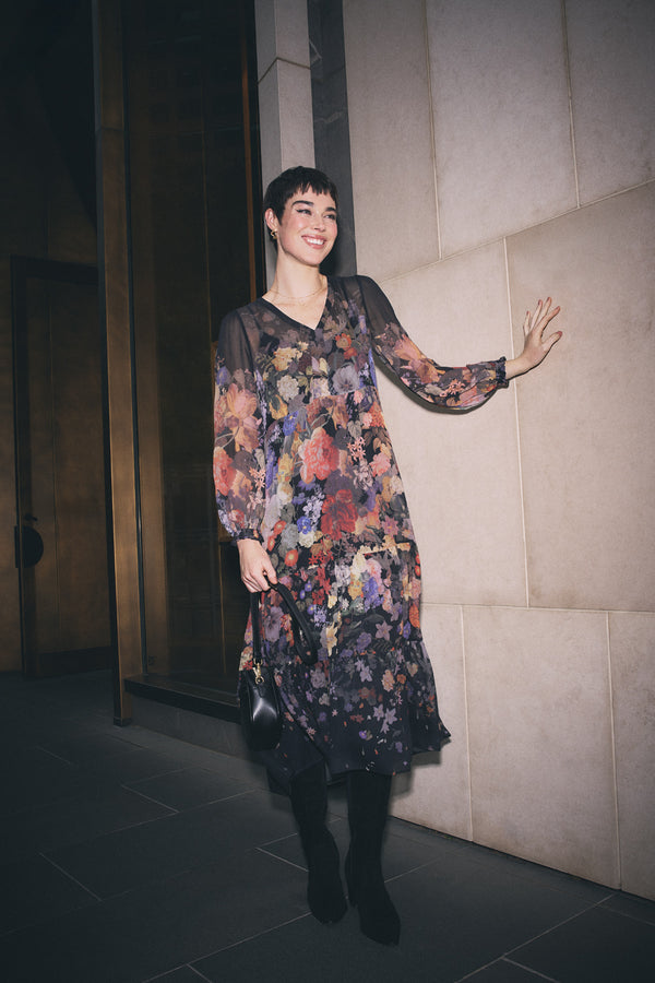Georgette Print Dress - Midnight Floral
