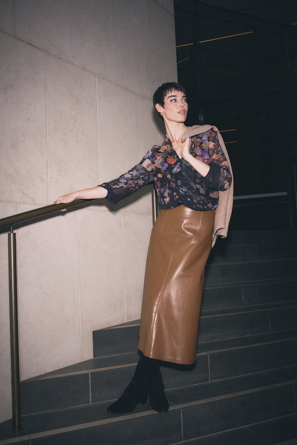 Faux Leather Skirt - Tan