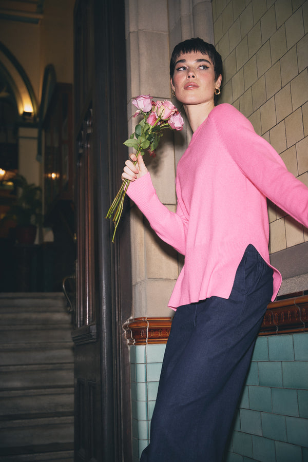 Side Split Merino Wool Jumper - Amaranth Pink