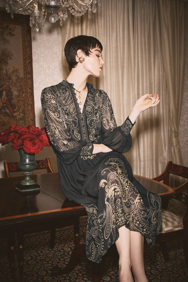 Border Print Dress - Paisley Border Print