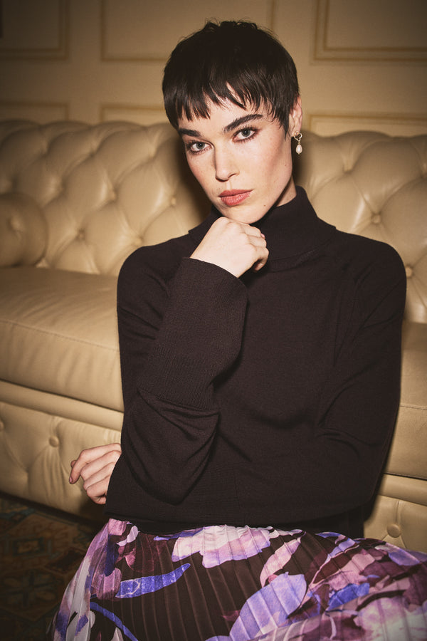 Side Split Merino Wool Jumper - Chocolate Chaud