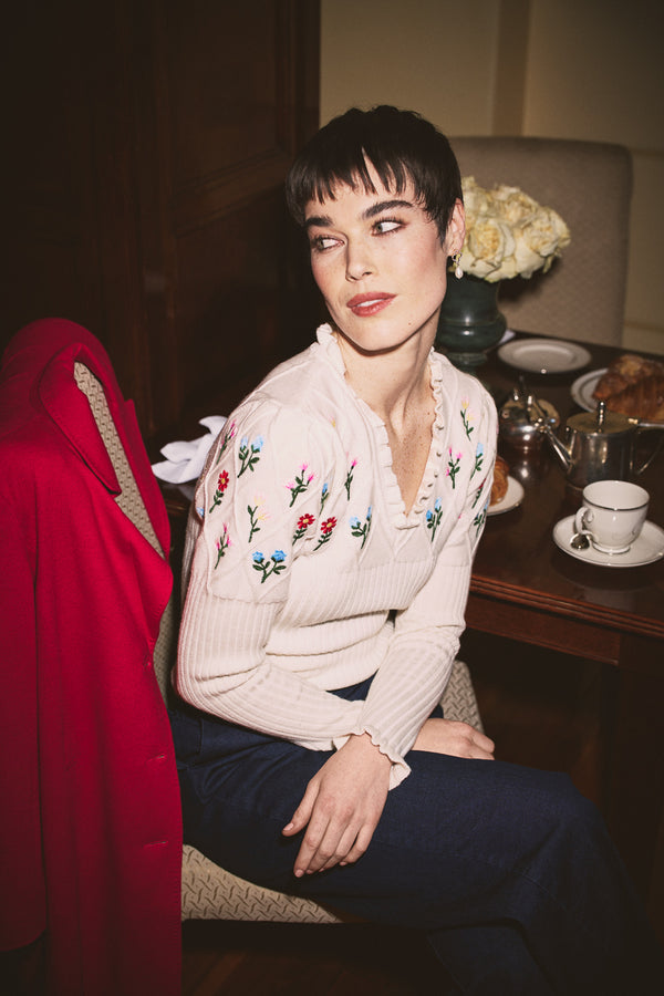 Embroidered Wool Jumper - Cream