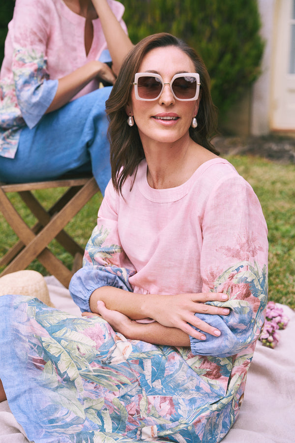 Printed Linen Dress – Sunset Palms Print