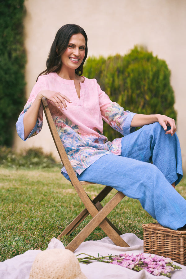Printed Linen Tunic – Sunset Palms Print