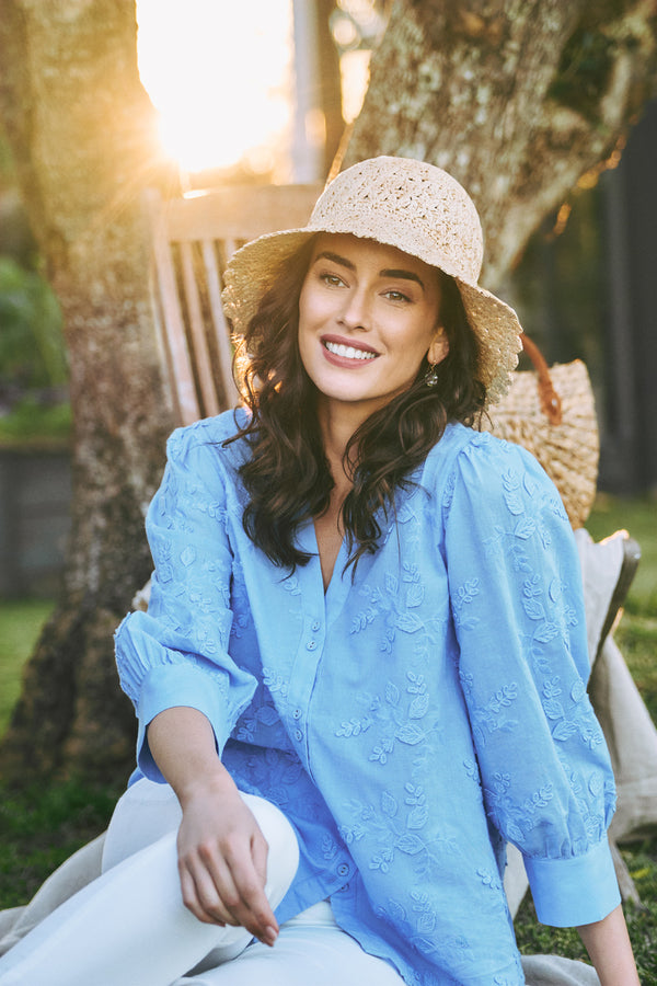 Embroidered Cotton Shirt – Periwinkle Blue