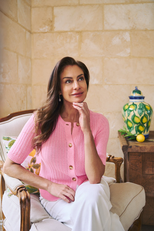 Short Sleeve Cardigan - Petal Pink