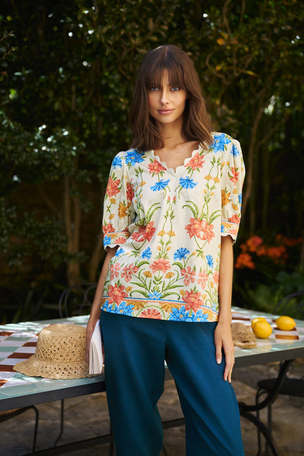 Scallop Detail Blouse - Paradise Print
