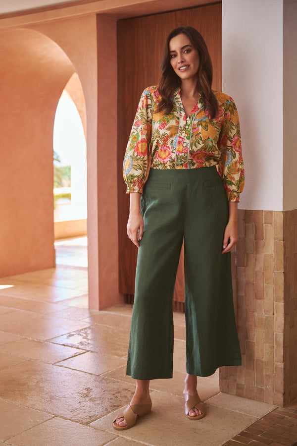 7/8th French Linen Pant - Dark Khaki