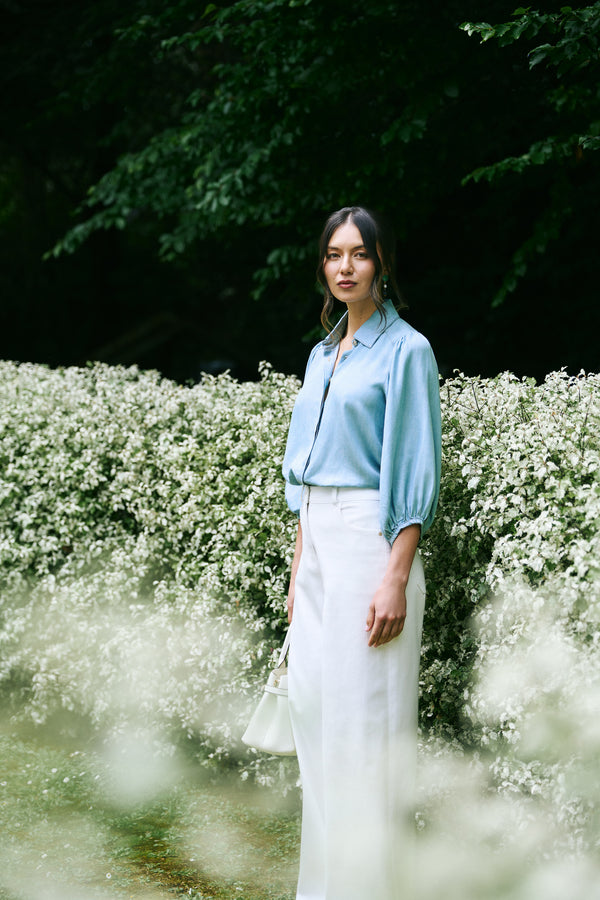 Chambray Puff Sleeve Shirt - Light Chambray