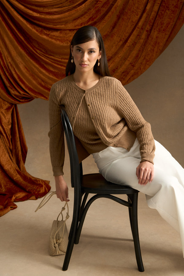 Cable Knit Cardigan - Praline