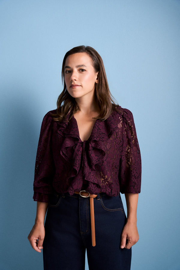 Frill Lace Blouse - Cherry