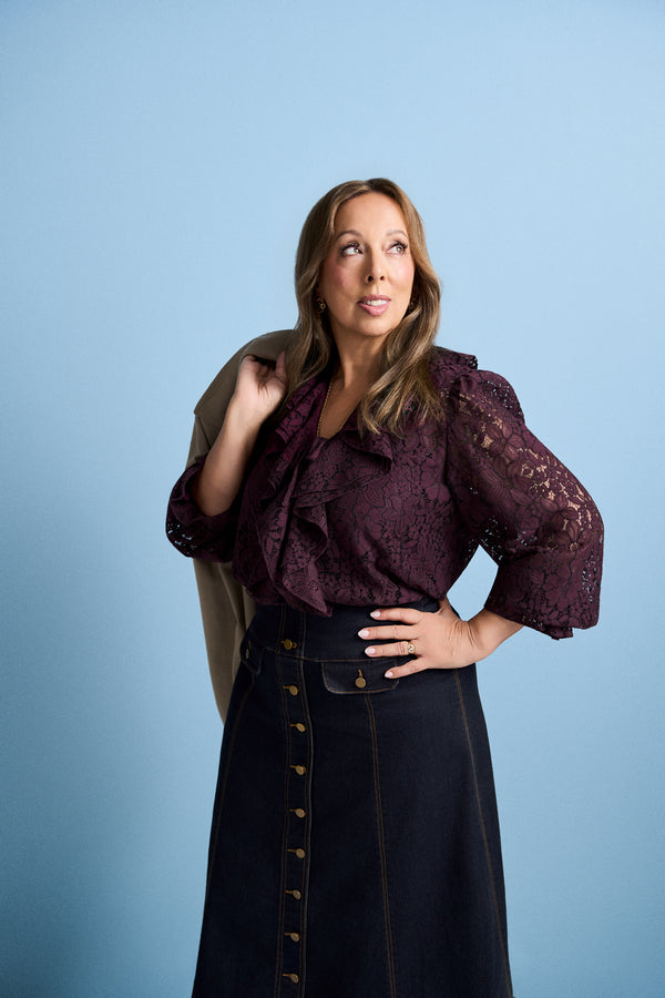 Button Front Denim Skirt - Dark Denim