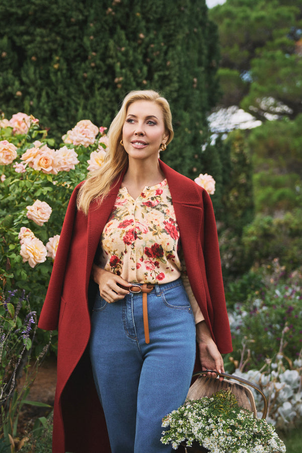 Printed Wool Cardigan - Sweet Blossoms Print