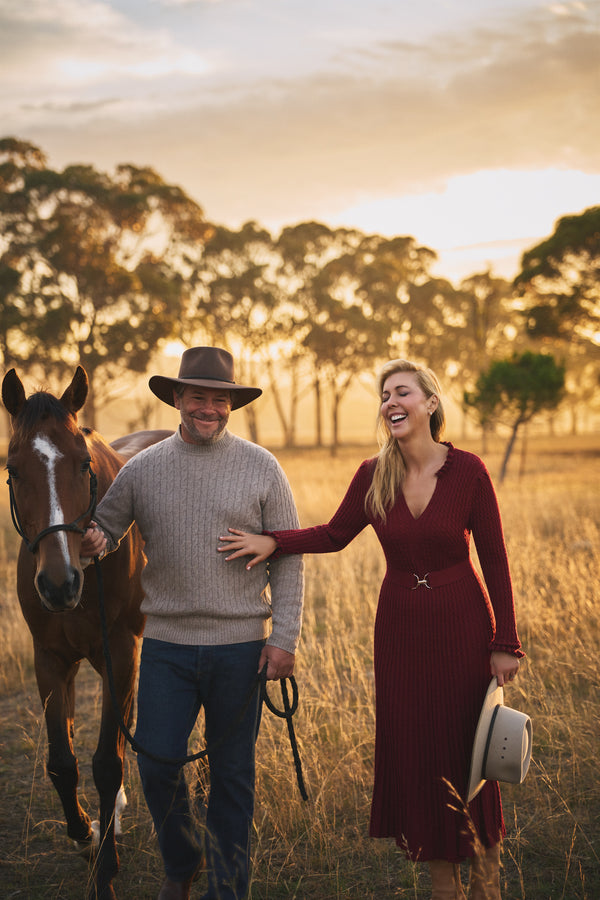 Wool Cable Knit Dress - Claret