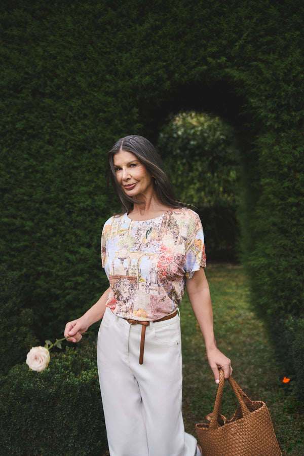 Printed Linen Tee - Villa Fleurie Print