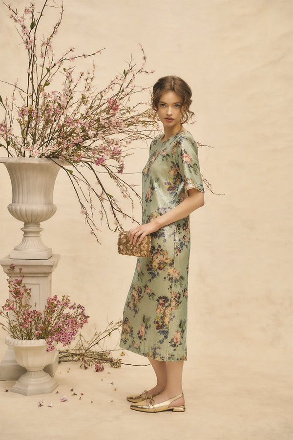 Printed Sequin Dress - Vintage Floral Print
