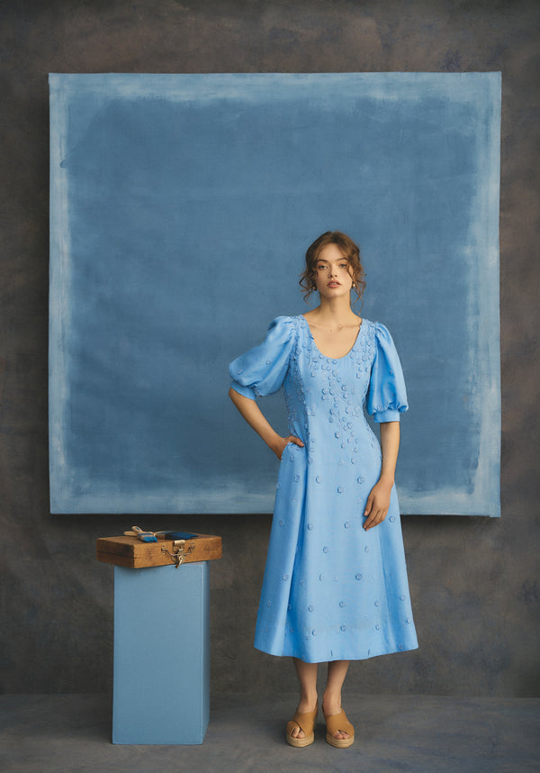 Jacquard Event Dress - Sky Blue