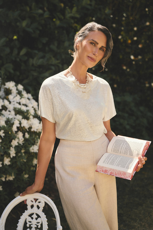 Shimmer French Linen Tee - Silver