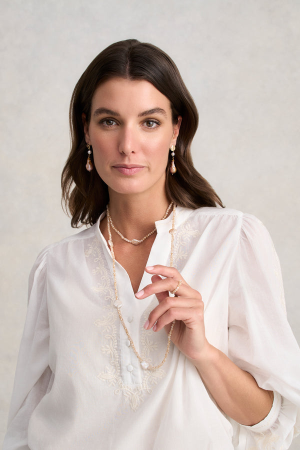 Faceted Bead Long Necklace - Natural