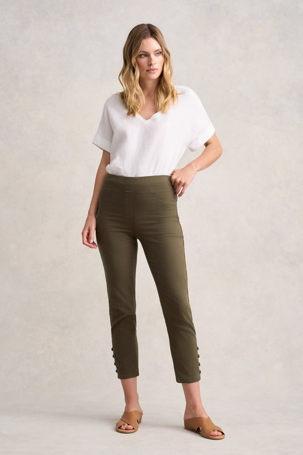 BENGAJEAN ANKLE LENGTH BUTTON DETAIL - DUSTY OLIVE