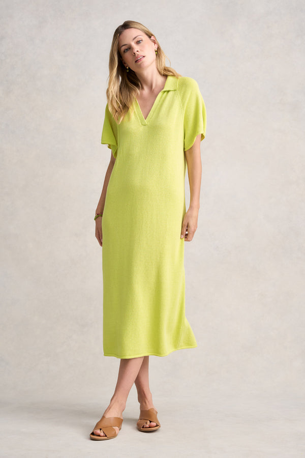 LINEN COTTON KNIT DRESS - BRIGHT LIME