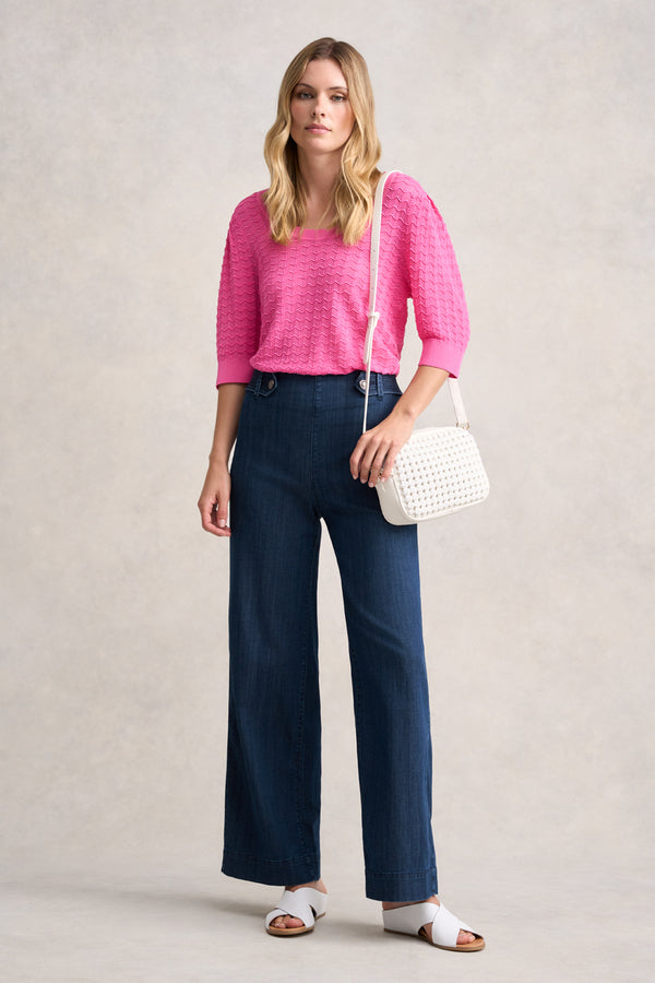 SHORT SLEEVE TEXTURE KNIT - VIVID PINK