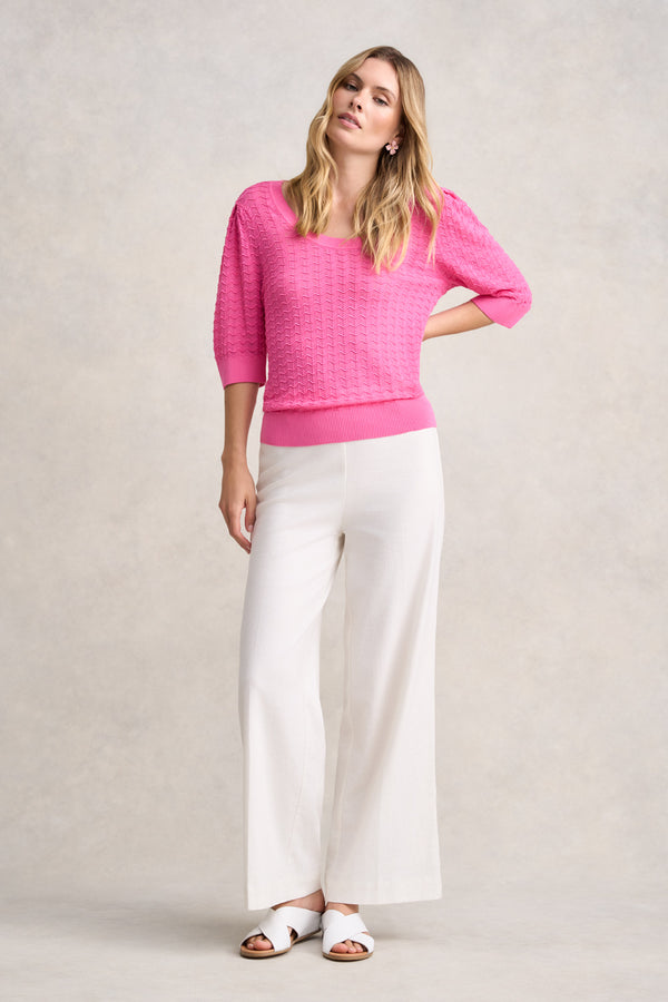 SHORT SLEEVE TEXTURE KNIT - VIVID PINK