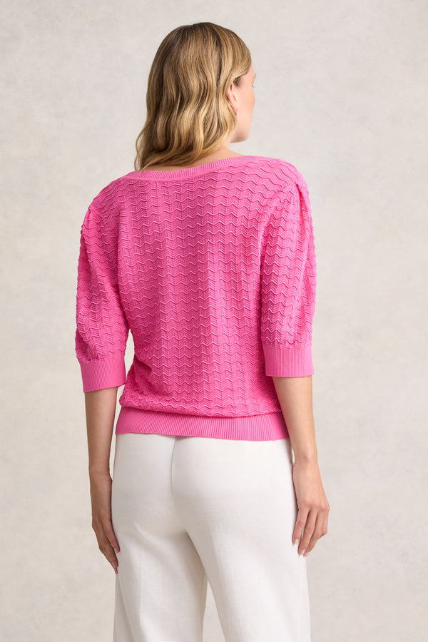 SHORT SLEEVE TEXTURE KNIT - VIVID PINK