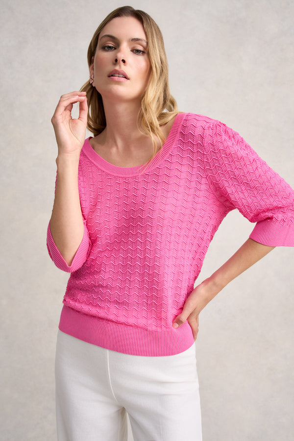 SHORT SLEEVE TEXTURE KNIT - VIVID PINK