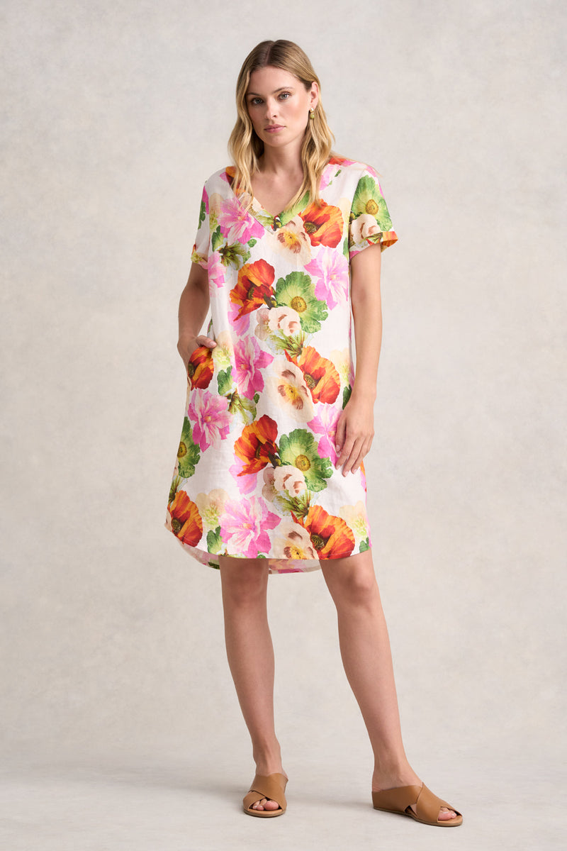 Vibranat Visions Linen Dress (Aqua Blue)