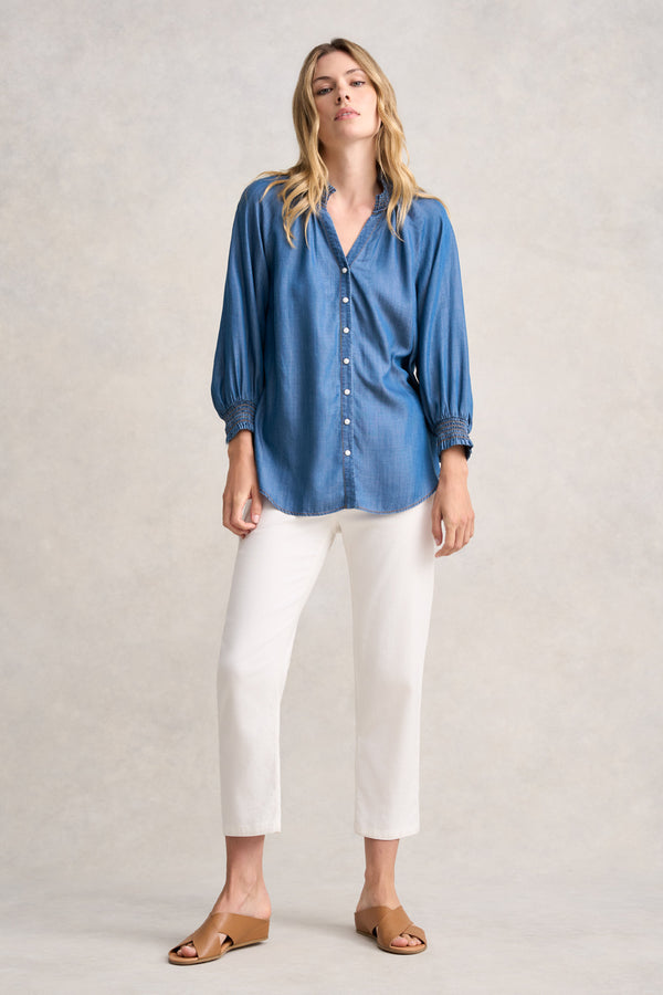 THREE QUARTER SLEEVE CHAMBRAY SHIRT - DENIM CHAMBRAY