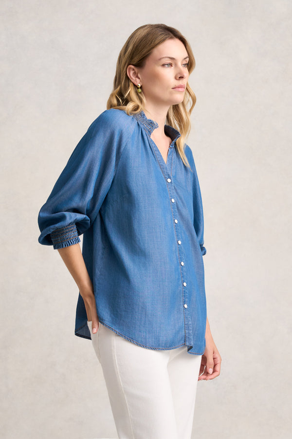 THREE QUARTER SLEEVE CHAMBRAY SHIRT - DENIM CHAMBRAY