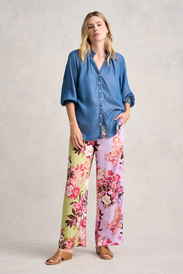 THREE QUARTER SLEEVE CHAMBRAY SHIRT - DENIM CHAMBRAY