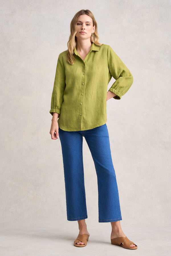 THREE QUARTER SLEEVE LINEN SHIRT - PEAR CROSS DYE