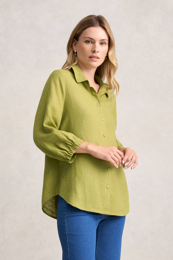 THREE QUARTER SLEEVE LINEN SHIRT - PEAR CROSS DYE