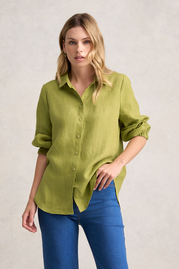 THREE QUARTER SLEEVE LINEN SHIRT - PEAR CROSS DYE