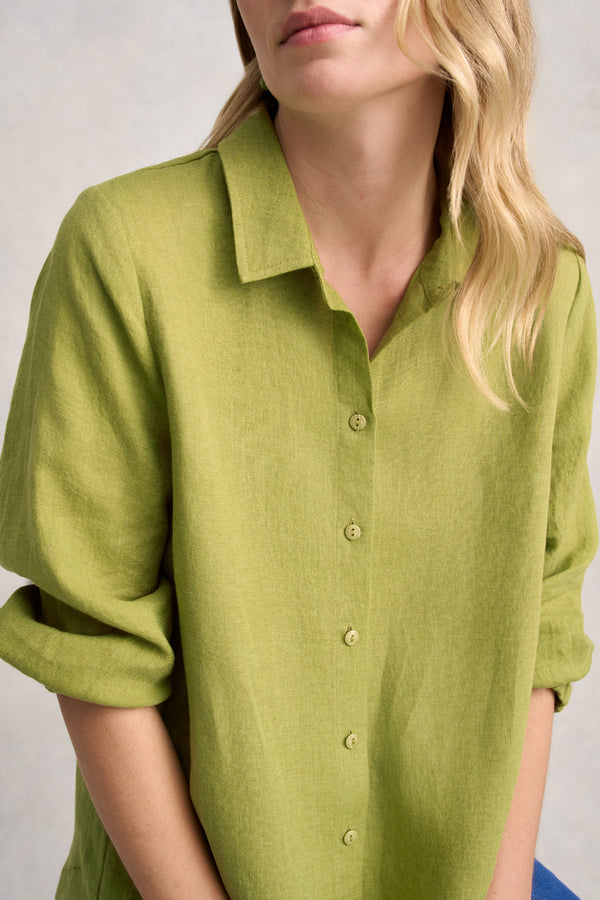THREE QUARTER SLEEVE LINEN SHIRT - PEAR CROSS DYE