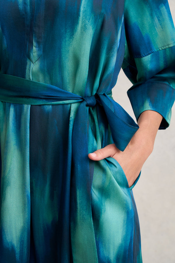 Cocoon Sleeve Printed Dress - Abstract Strokes