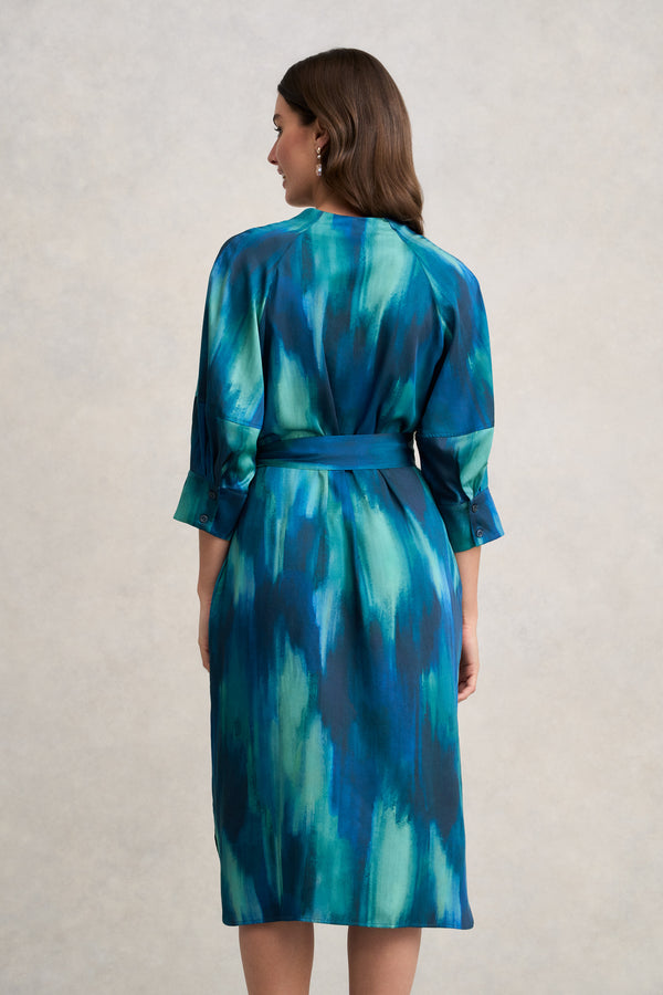 Cocoon Sleeve Printed Dress - Abstract Strokes