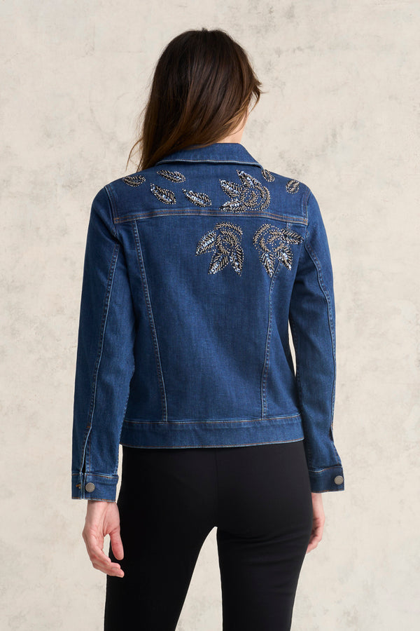 Embellished Denim Jacket - Mid Wash Denim